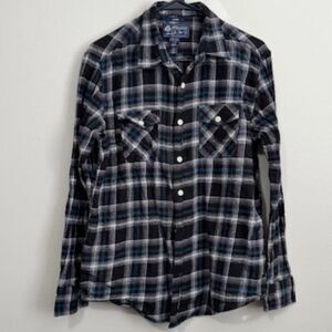 USED Woman's American Rag Long Sleeve Button Down Shirt Color Black/Blue Sz L